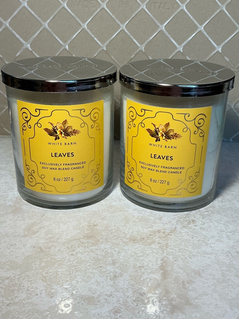 Bath & Body Works Leaves Candles Set of 2 8 oz White Barn